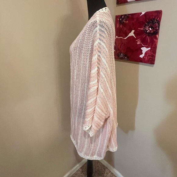 POL Pink and White Striped Lightweight Open Knit Sweater, Large - Picture 2 of 7